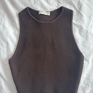 Brown Babaton Ribbed Halter Top